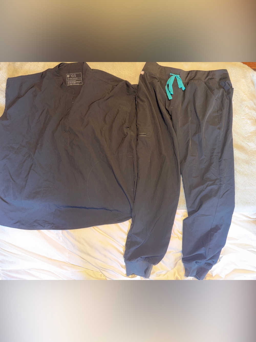 Figs Black Jogger Scrubs with Teal Drawcord set